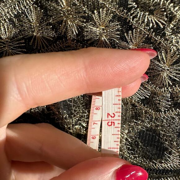 Y2K Vintage Top Women Large Black Lace Sheer Gold Metallic Crochet Glam Art Deco - Picture 9 of 10